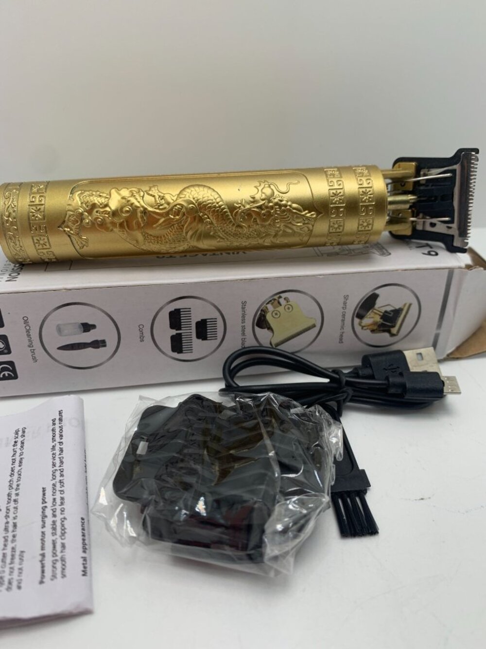 Professional Cordless Hair Trimmer With Dragon Design USB Rechargeable Includes